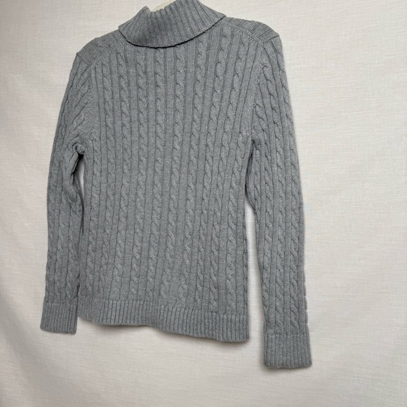 L.L. Bean Gray Cable Knit Turtleneck Sweater Women’s Size Large 100% Cotton - Picture 10 of 10